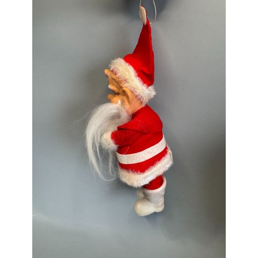 MCM Santa Claus Ornament Rubber Face Felt Spun Cotton Beard White Boots 7 Inch - Picture 6 of 15